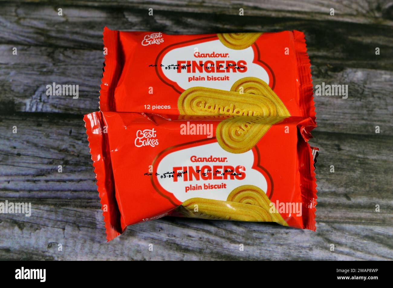 Cairo, Egypt, January 2 2024 Gandour tea biscuits packet, Crunchy biscuits prepared with