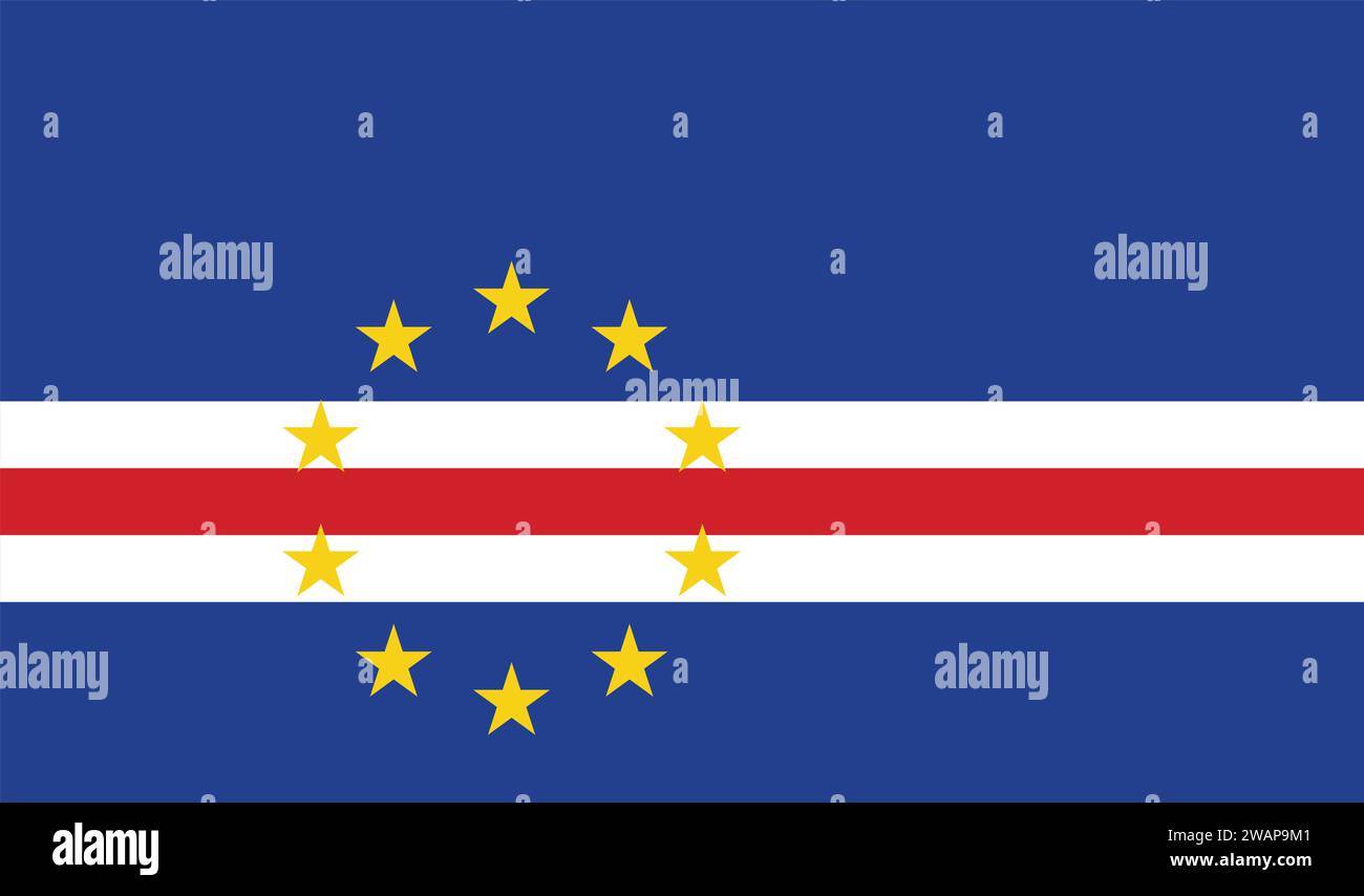 High detailed flag of Cape Verde. National Cape Verde flag. Africa. 3D illustration. Stock Vector