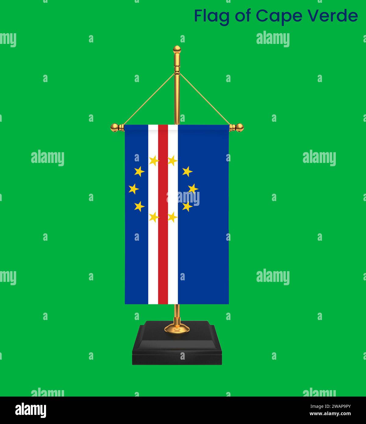 High detailed flag of Cape Verde. National Cape Verde flag. Africa. 3D illustration. Stock Photo