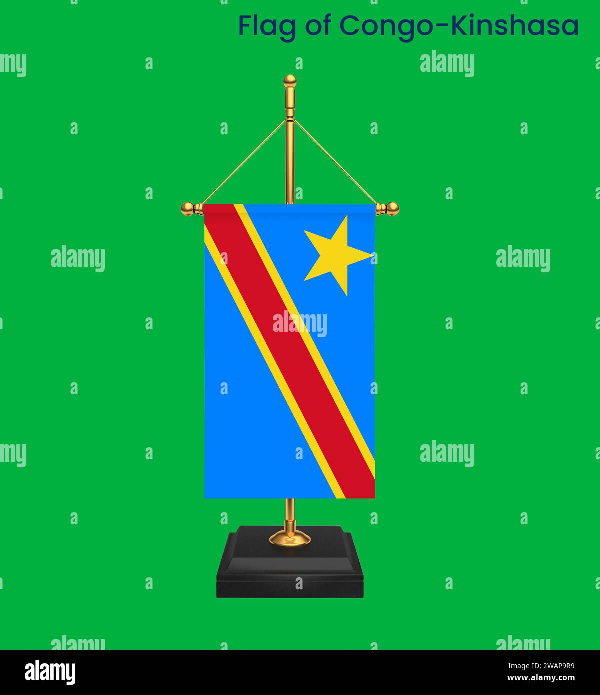 High detailed flag of Congo-Kinshasa. National Congo-Kinshasa flag. Africa. 3D illustration. Stock Photo