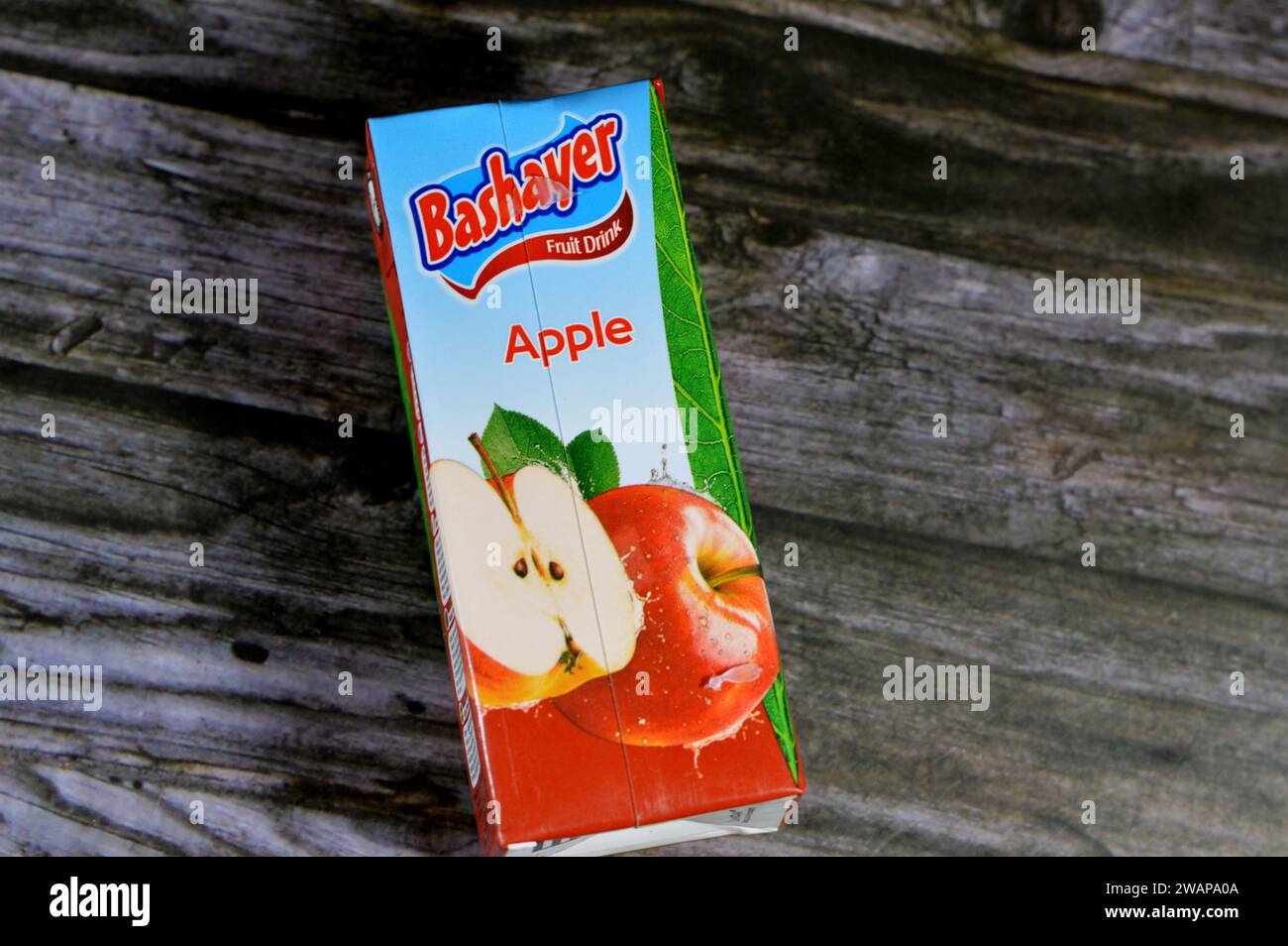 Cairo, Egypt, January 2 2024 Bashayer apple fruit drink, Apple juice