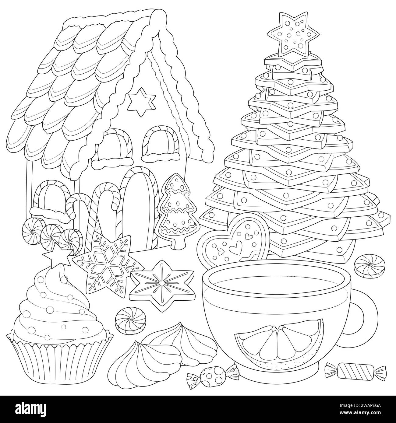 Christmas tea party Winter holiday illustration, Hot aromatic tea