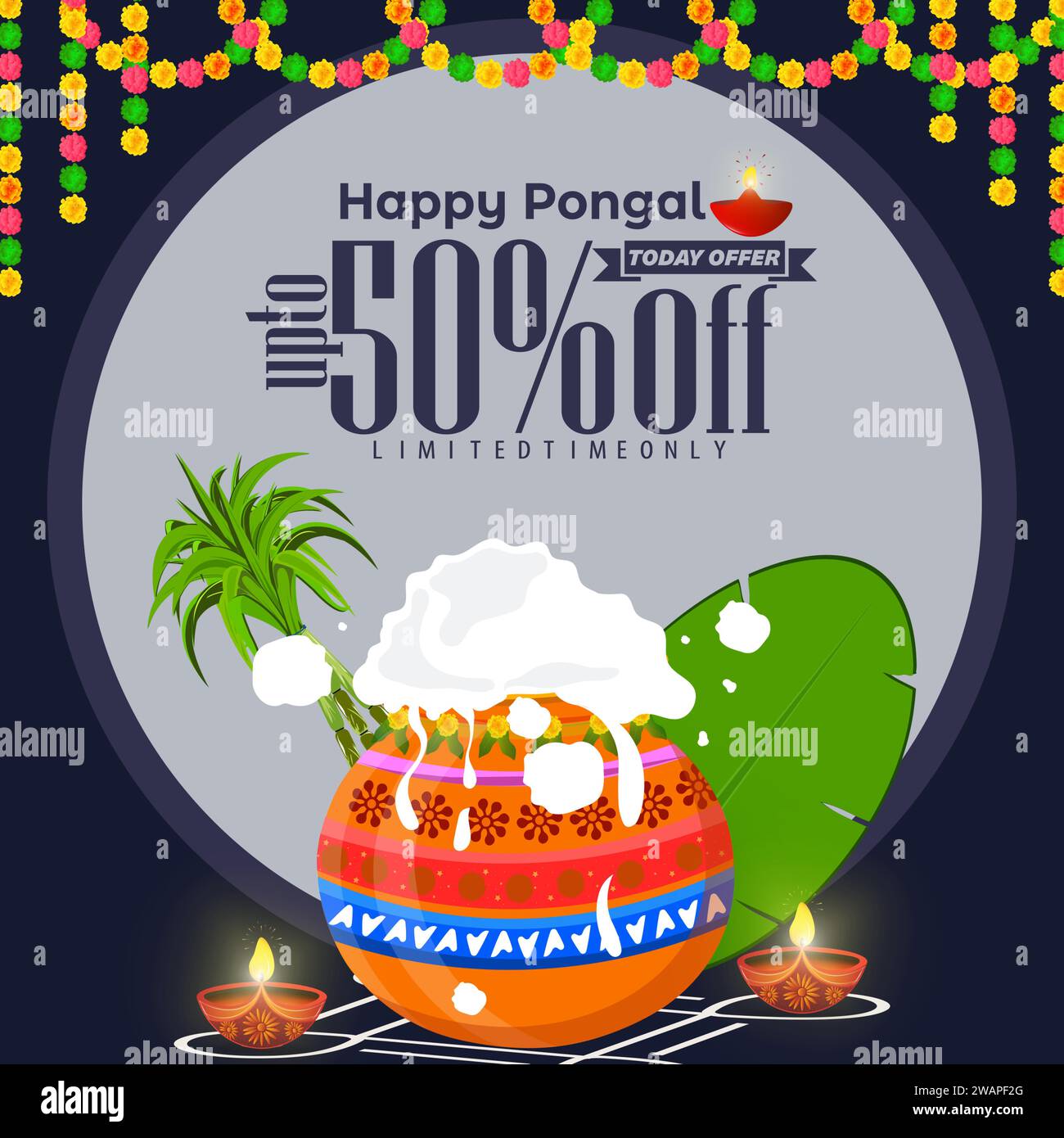 Happy Pongal harvest festival of India Holiday Sale Banner Design