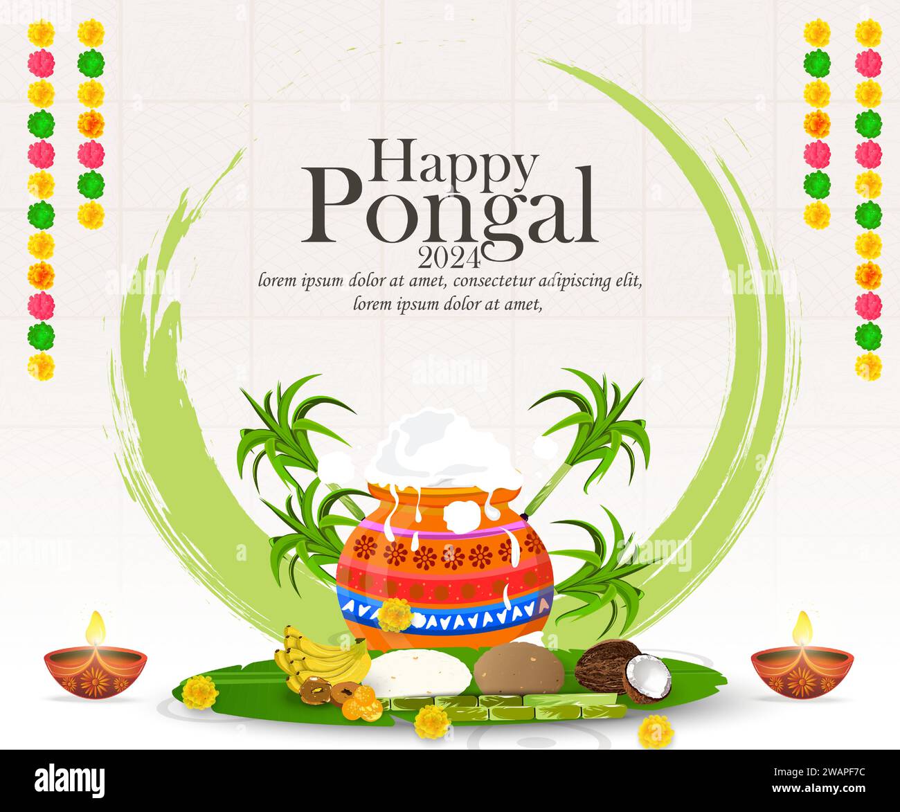 Happy Pongal Holiday background for harvesting festival of India. greeting card design template
