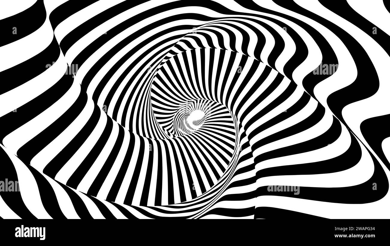 Optical illusion tunnel with black and white pattern. Black hole op art