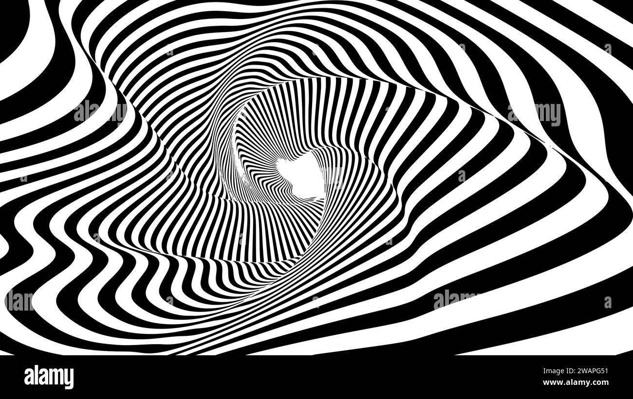 Optical illusion tunnel with black and white pattern. Black hole op art