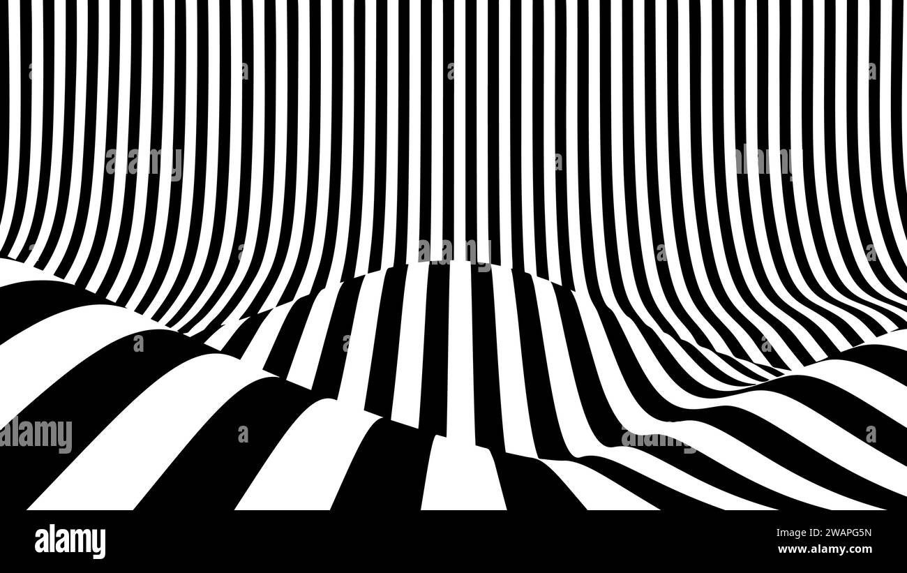 Optical illusion op art wavy background with black and white stripes