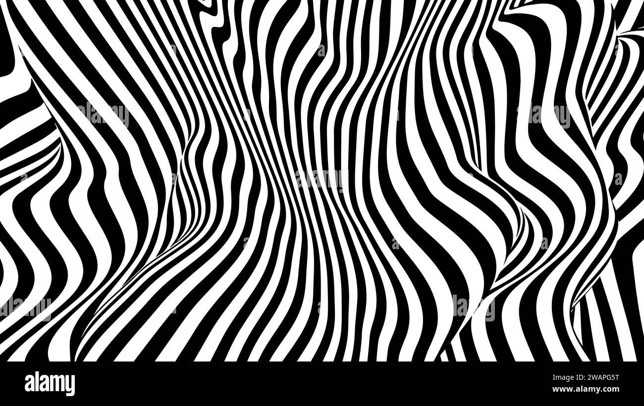 Optical illusion op art wavy background with black and white stripes ...