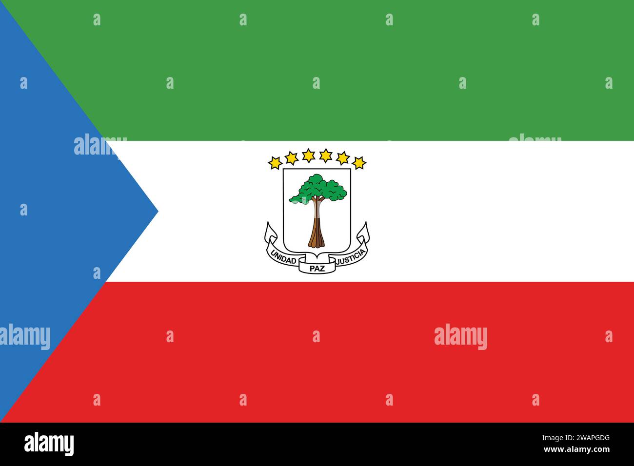 High detailed flag of Equatorial Guinea. National Equatorial Guinea flag. Africa. Stock Vector