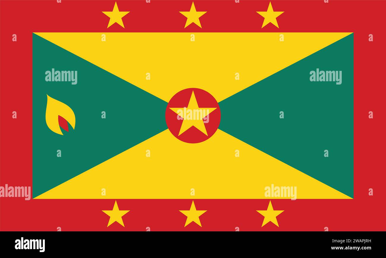 High detailed flag of Grenada. National Grenada flag. North America. 3D illustration. Stock Vector