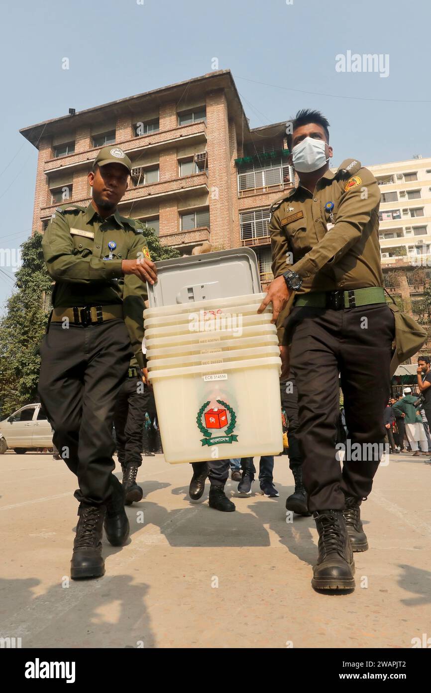 Dhaka, Bangladesh - January 06, 2024: The distribution of voting materials for the 12th parliamentary elections has doing in the constituencies of Dha Stock Photo