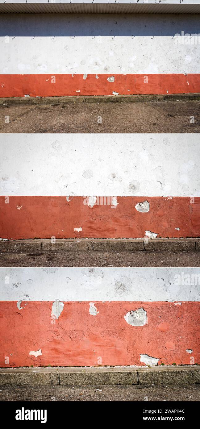 Collection of images with white and red plaster wall. Abstract architecture background Stock Photo
