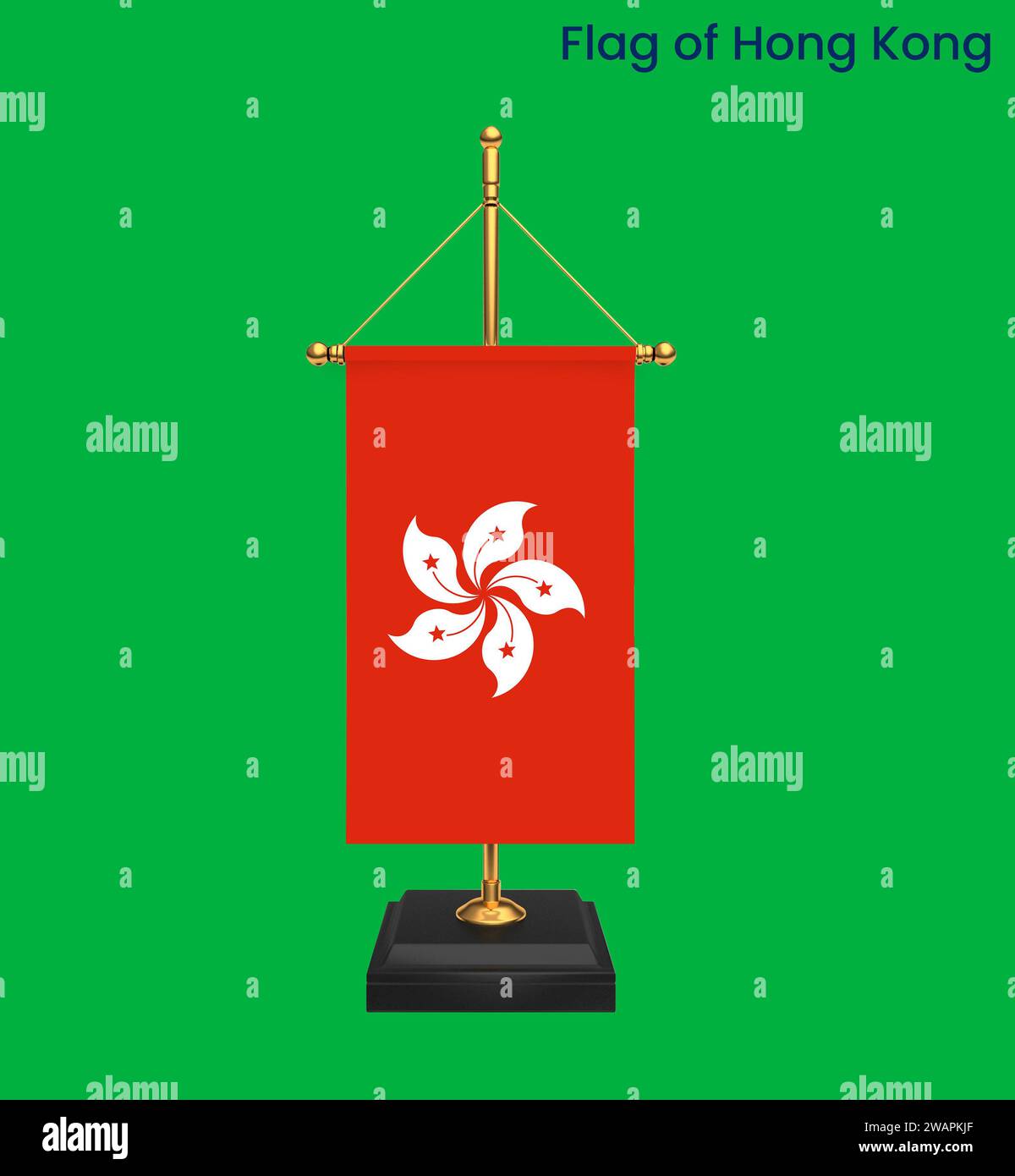 High detailed flag of Hong Kong. National Hong Kong flag. Asia. 3D