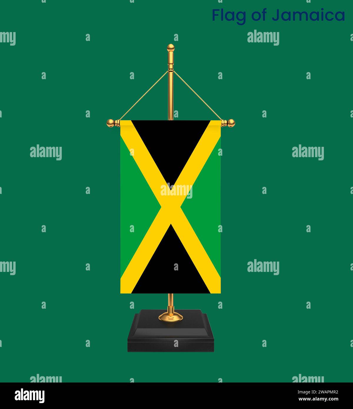 High detailed flag of Jamaica. National Jamaica flag. North America. 3D illustration. Stock Photo