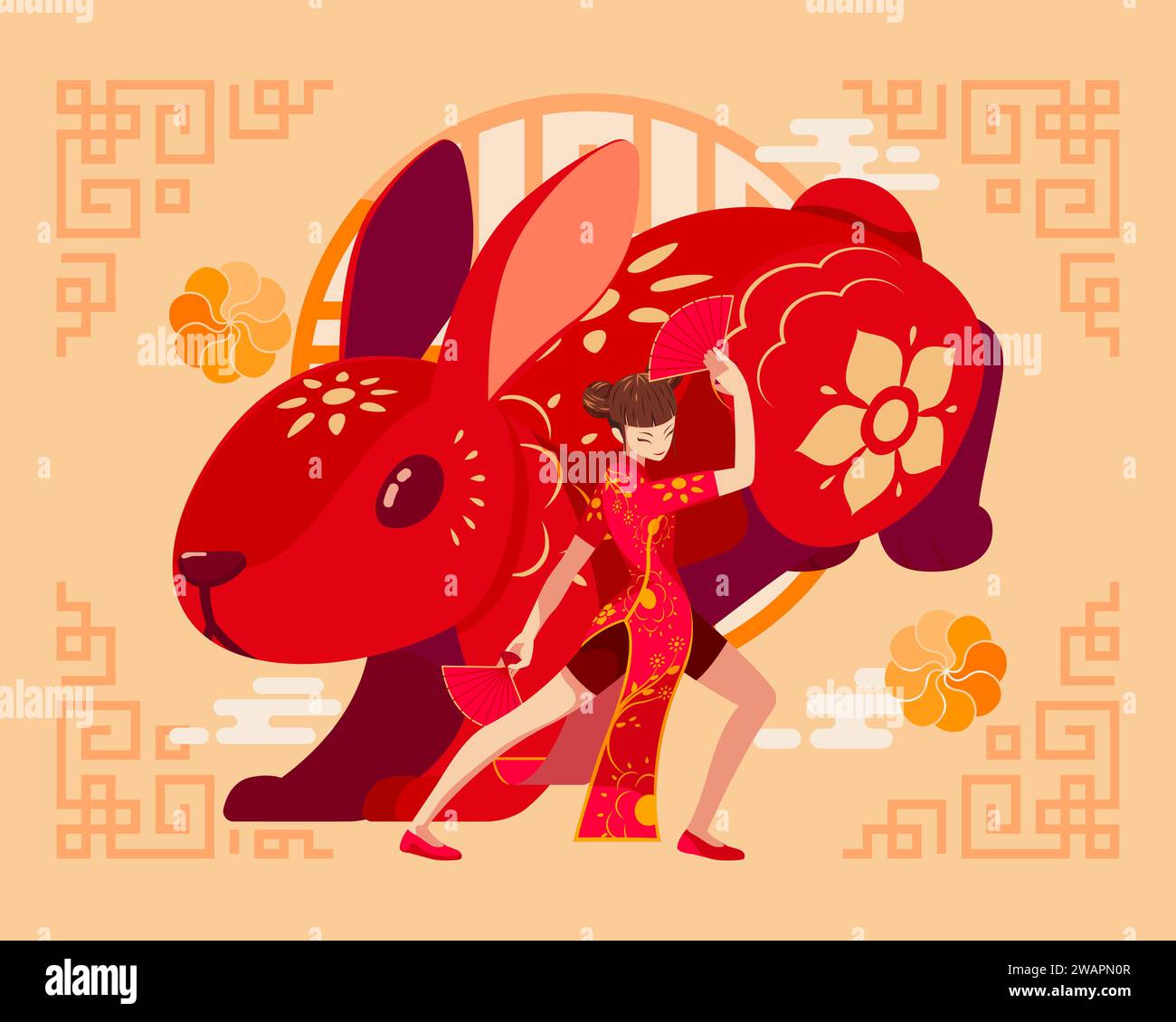 Year of The Rabbit Chinese Zodiac. Happy Lunar or Chinese New Year
