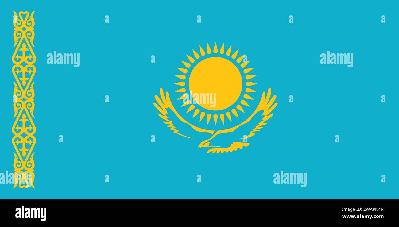 High detailed flag of Kazakhstan. National Kazakhstan flag. Asia. Europe. 3D illustration. Stock Vector
