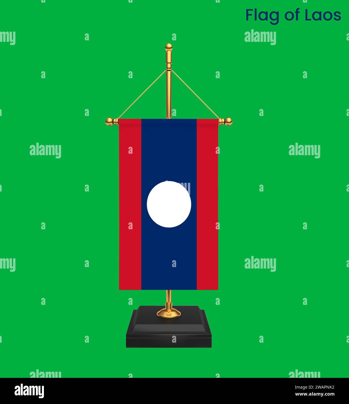 High detailed flag of Laos. National Laos flag. Asia. 3D illustration. Stock Photo