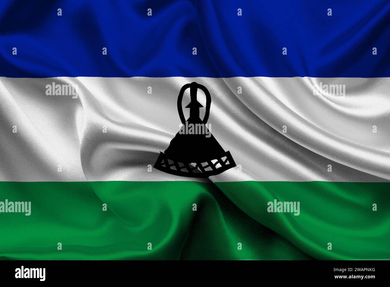 High detailed flag of Lesotho. National Lesotho flag. Africa. 3D illustration. Stock Photo