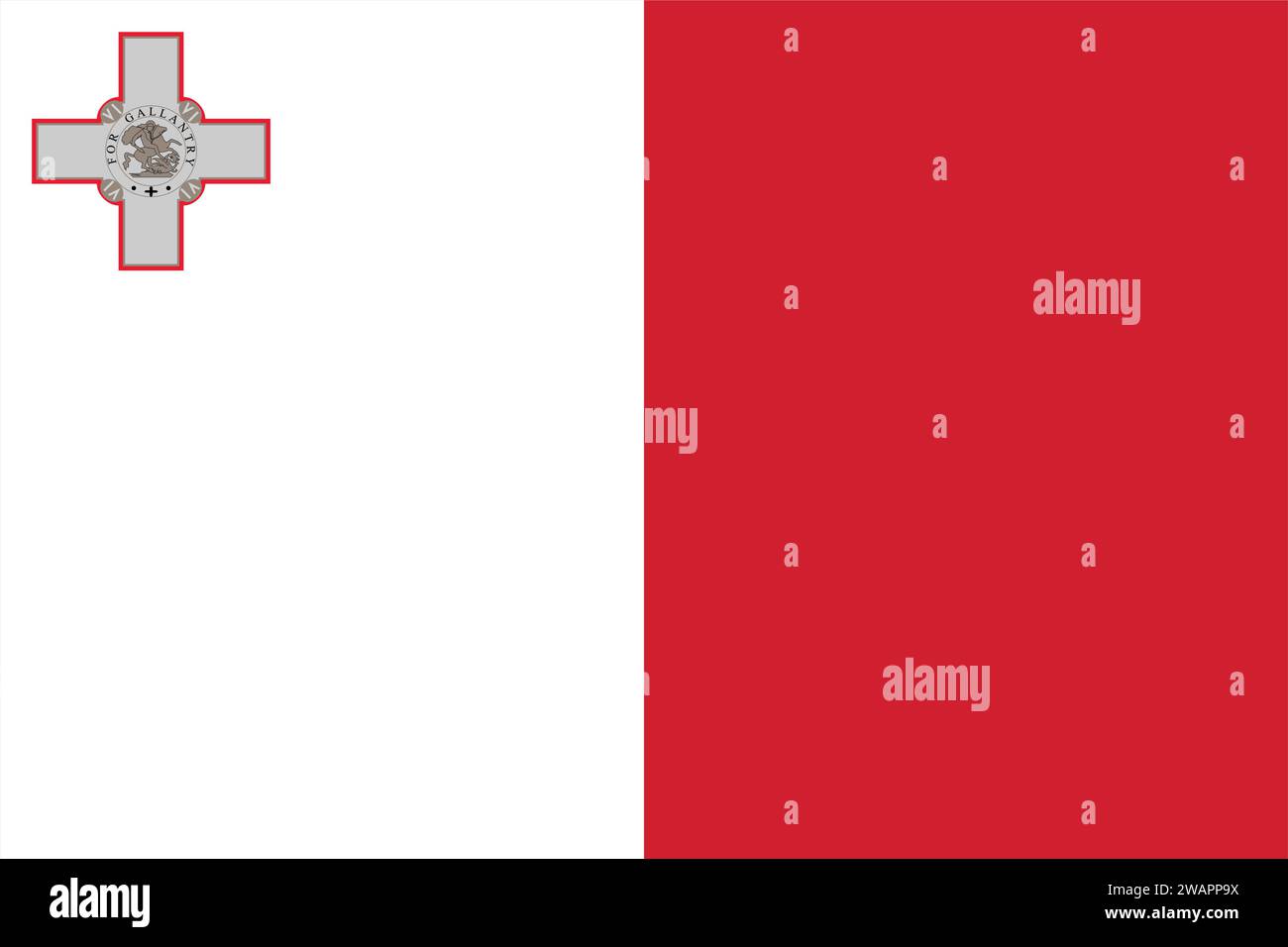 High detailed flag of Malta. National Malta flag. Europe. 3D illustration. Stock Vector