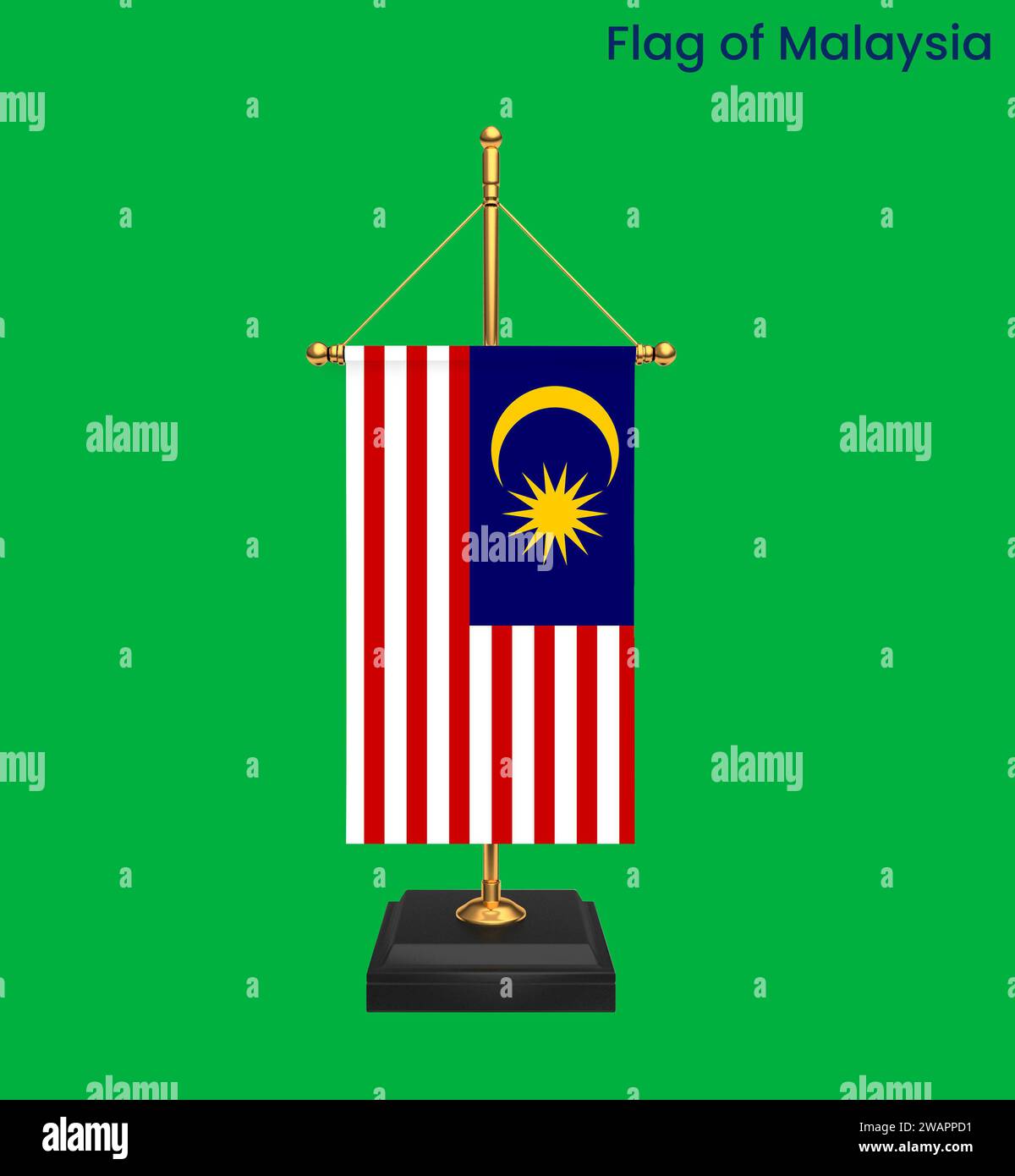 High detailed flag of Malaysia. National Malaysia flag. Asia. 3D illustration. Stock Photo
