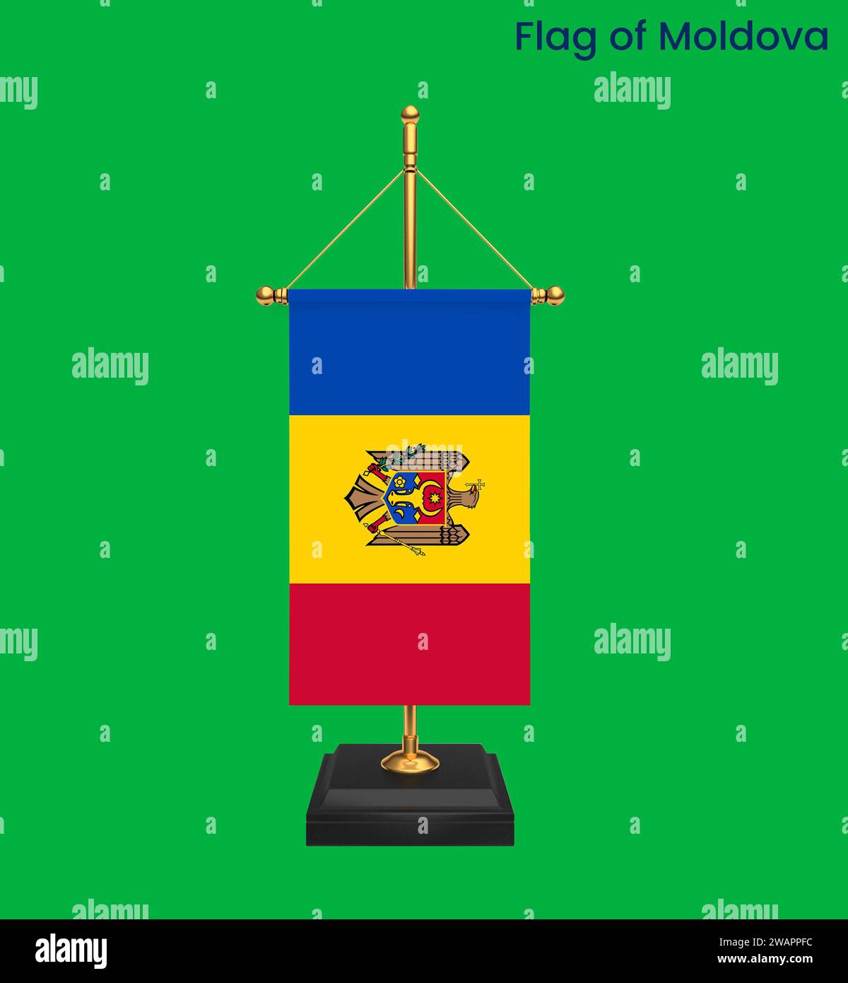 High detailed flag of Moldova. National Moldova flag. Europe. 3D illustration. Stock Photo