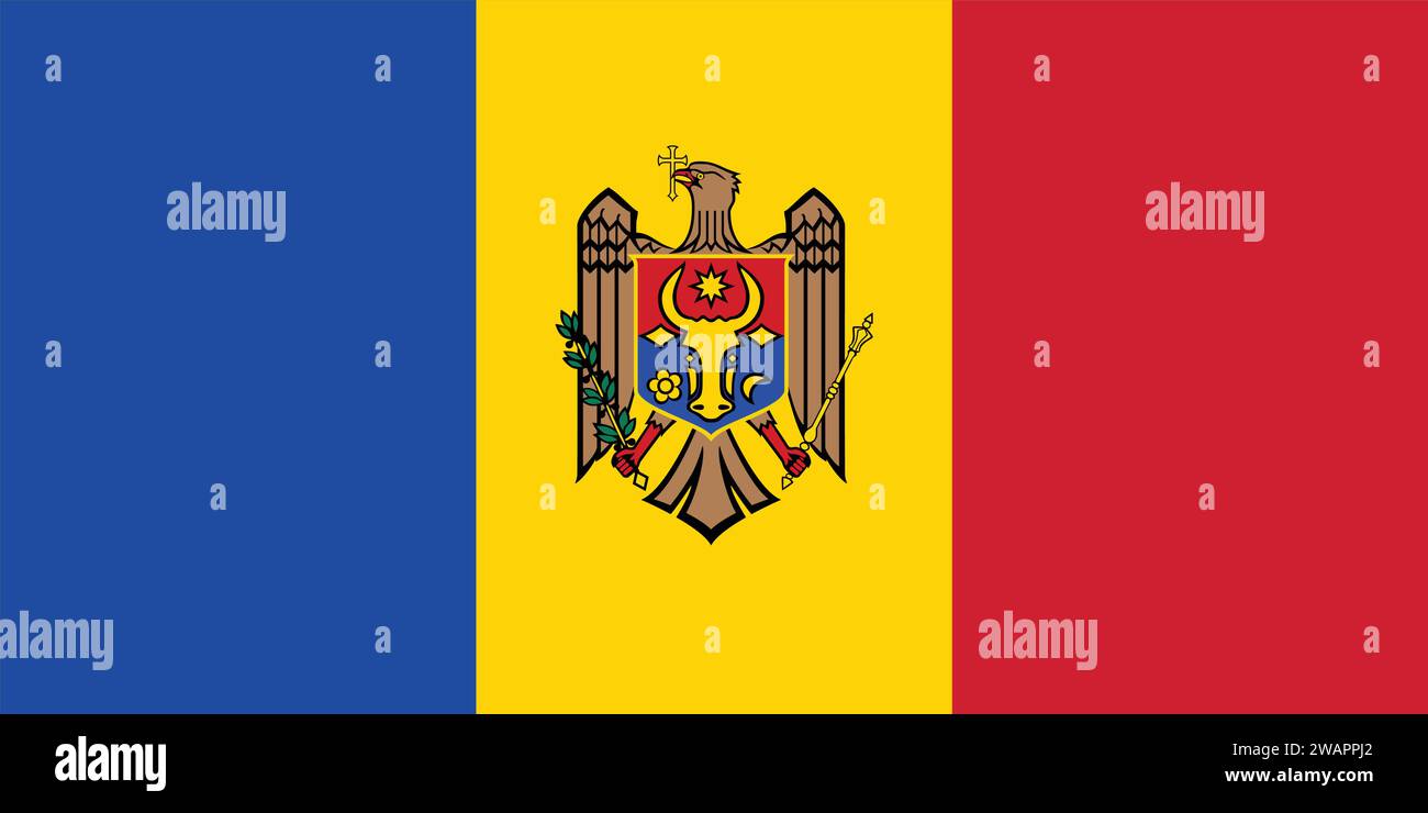 High detailed flag of Moldova. National Moldova flag. Europe. 3D illustration. Stock Vector