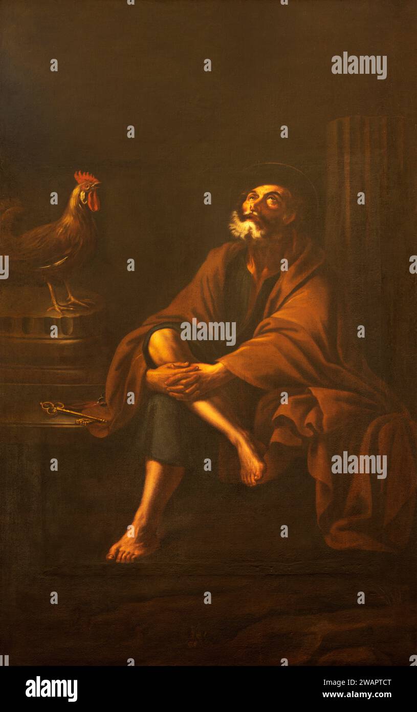 TREVISO, ITALY - NOVEMBER 4, 2023: The painting of St. Peter symbolic with the cook in the church Chiesa di San Gaetano by unknown artist. Stock Photo