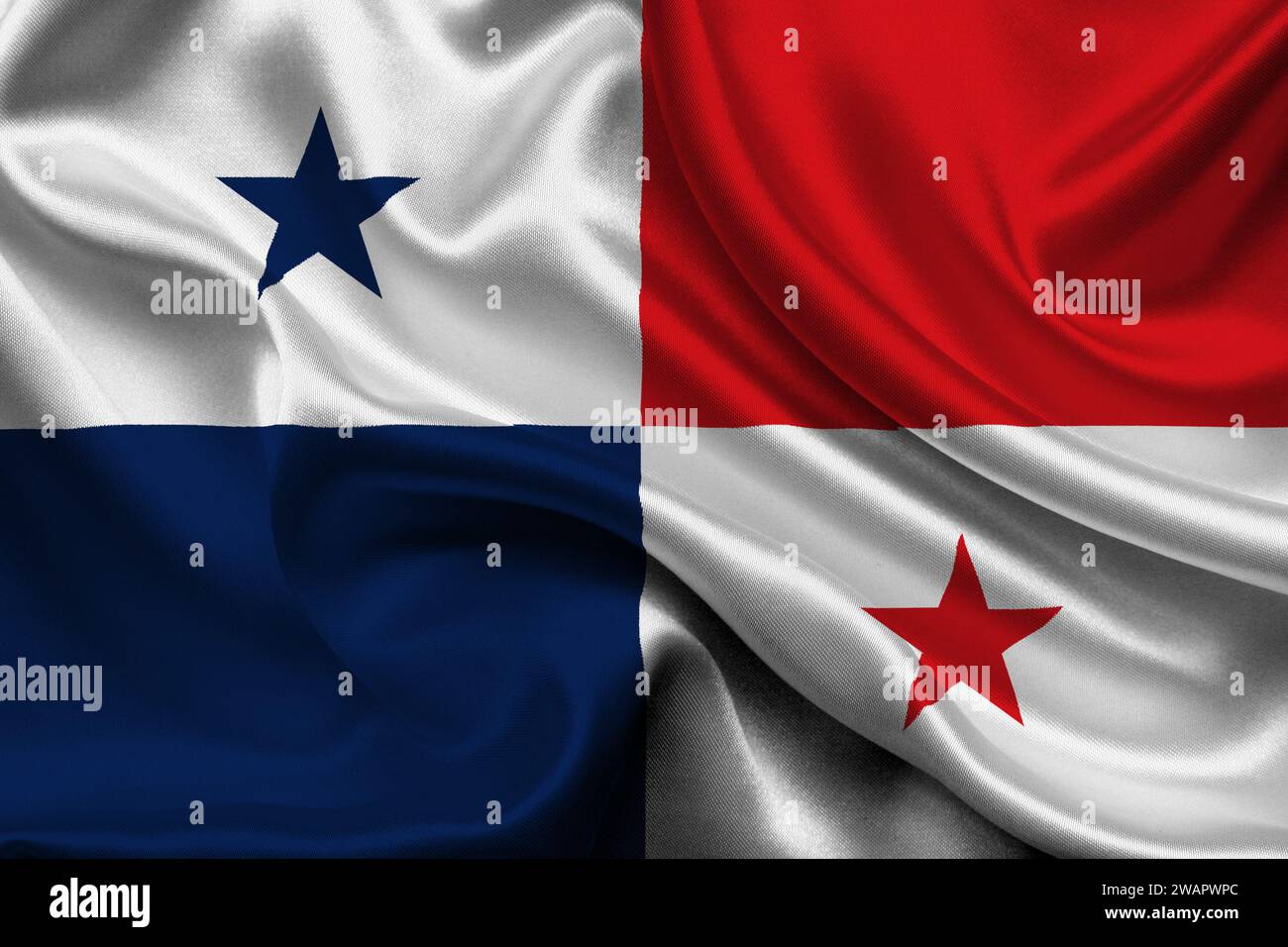 High detailed flag of Panama. National Panama flag. North America. 3D illustration. Stock Photo