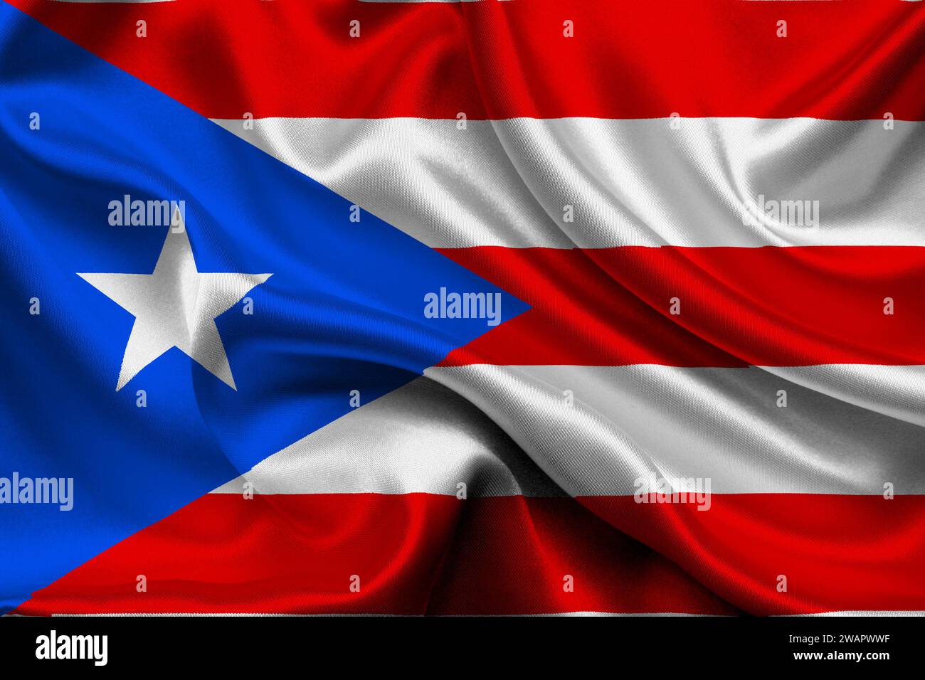 High detailed flag of Puerto Rico. National Puerto Rico flag. North America. 3D illustration. Stock Photo