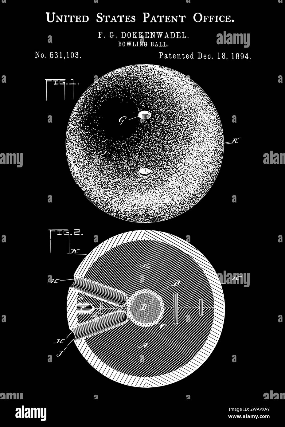 1894 Vintage bowling ball patent Stock Vector
