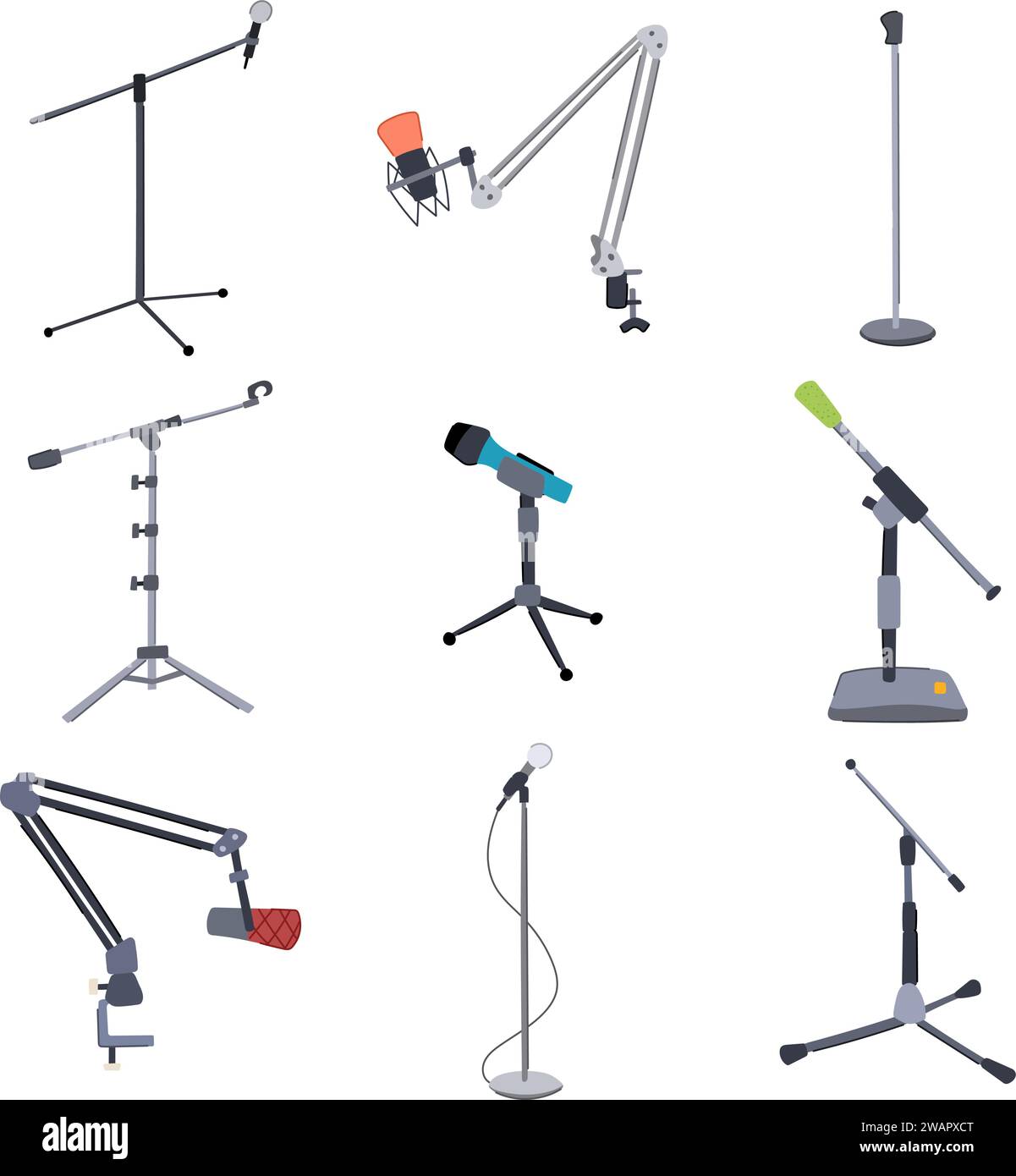 microphone stand set cartoon vector illustration Stock Vector Image