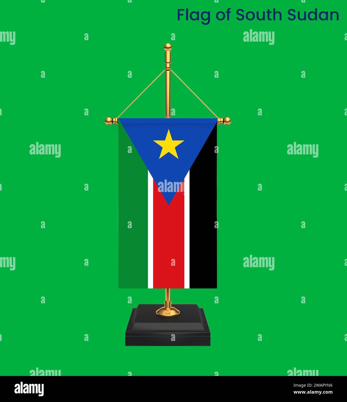 High detailed flag of South Sudan. National South Sudan flag. Africa. 3D illustration. Stock Photo