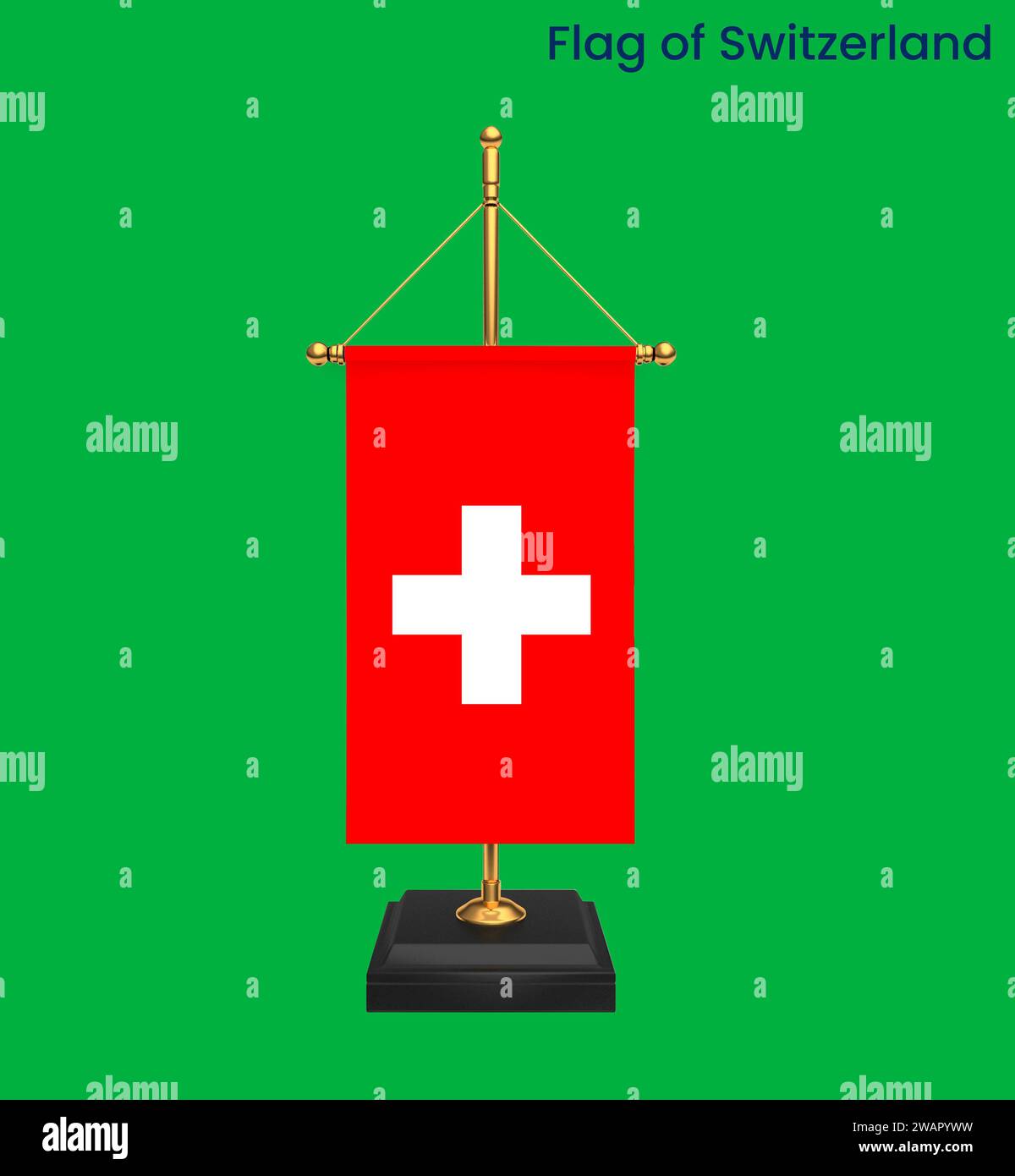 High detailed flag of Switzerland. National Switzerland flag. Europe. 3D illustration. Stock Photo