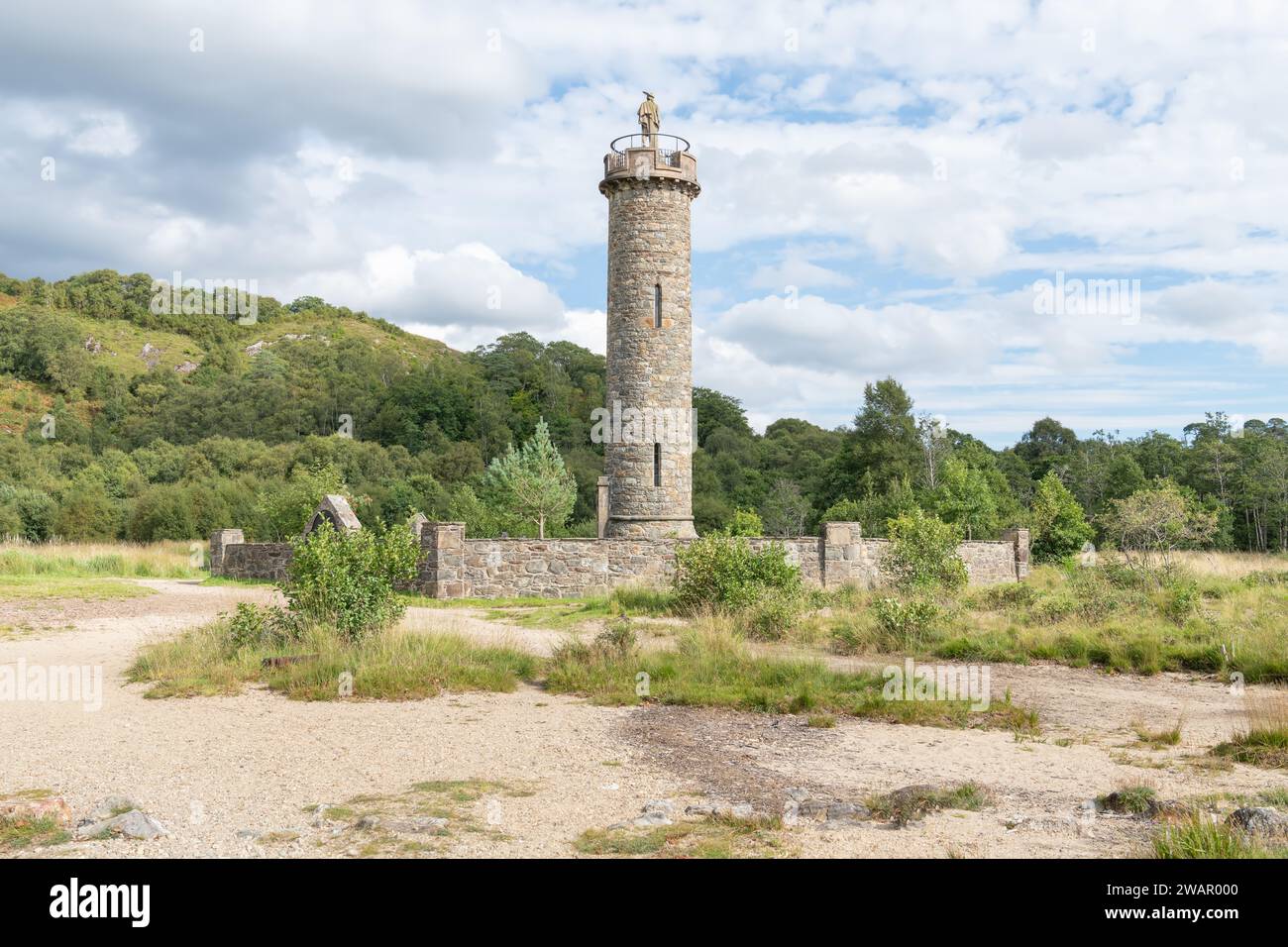 Statue of the Unknown Highlander at the top of the 1745 Jacobite rising memorial at Glenfinnan