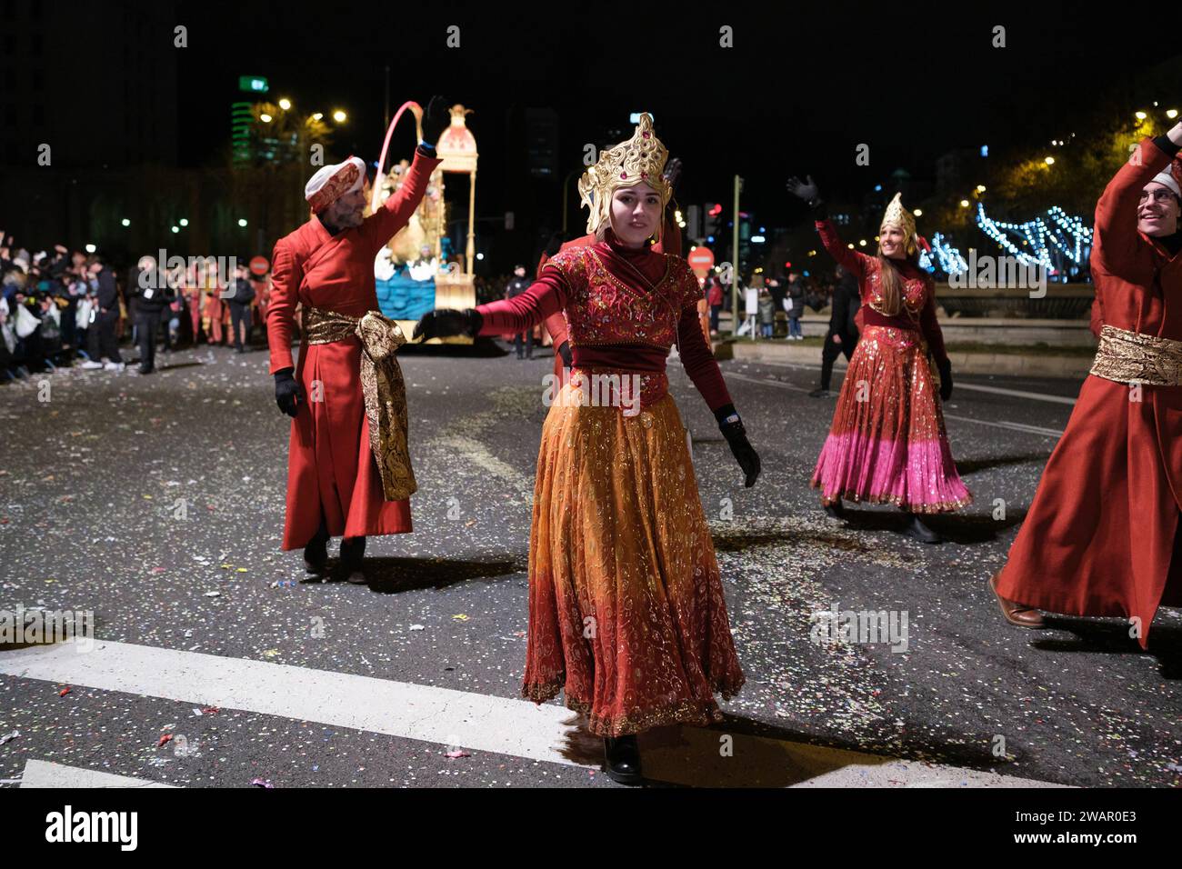 Parade of actors during the 2024 Three Kings parade in Madrid, January