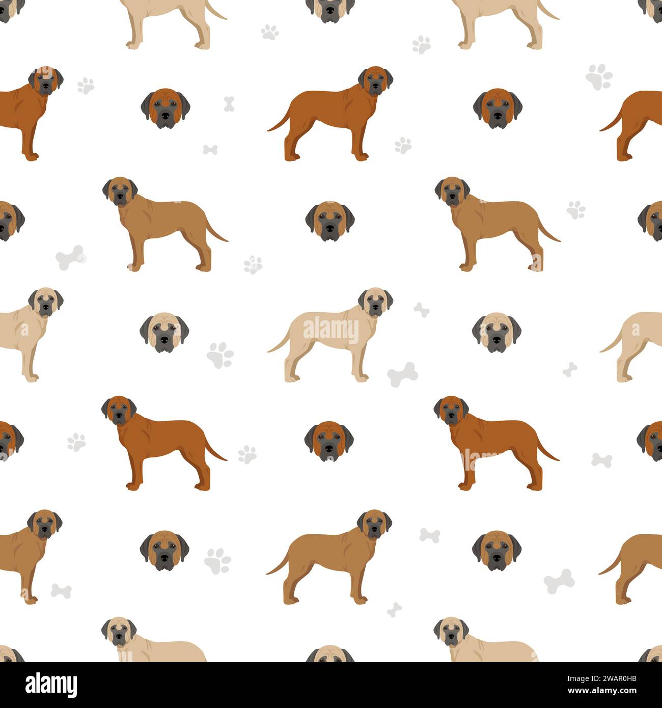 Tosa Inu seamless pattern. Different poses, coat colors set. Vector ...