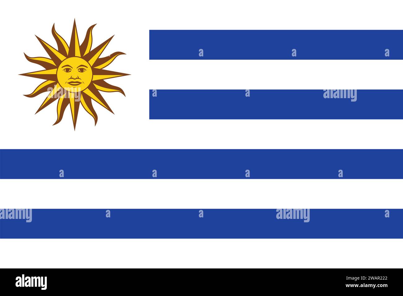 High detailed flag of Uruguay. National Uruguay flag. South America. 3D illustration. Stock Vector