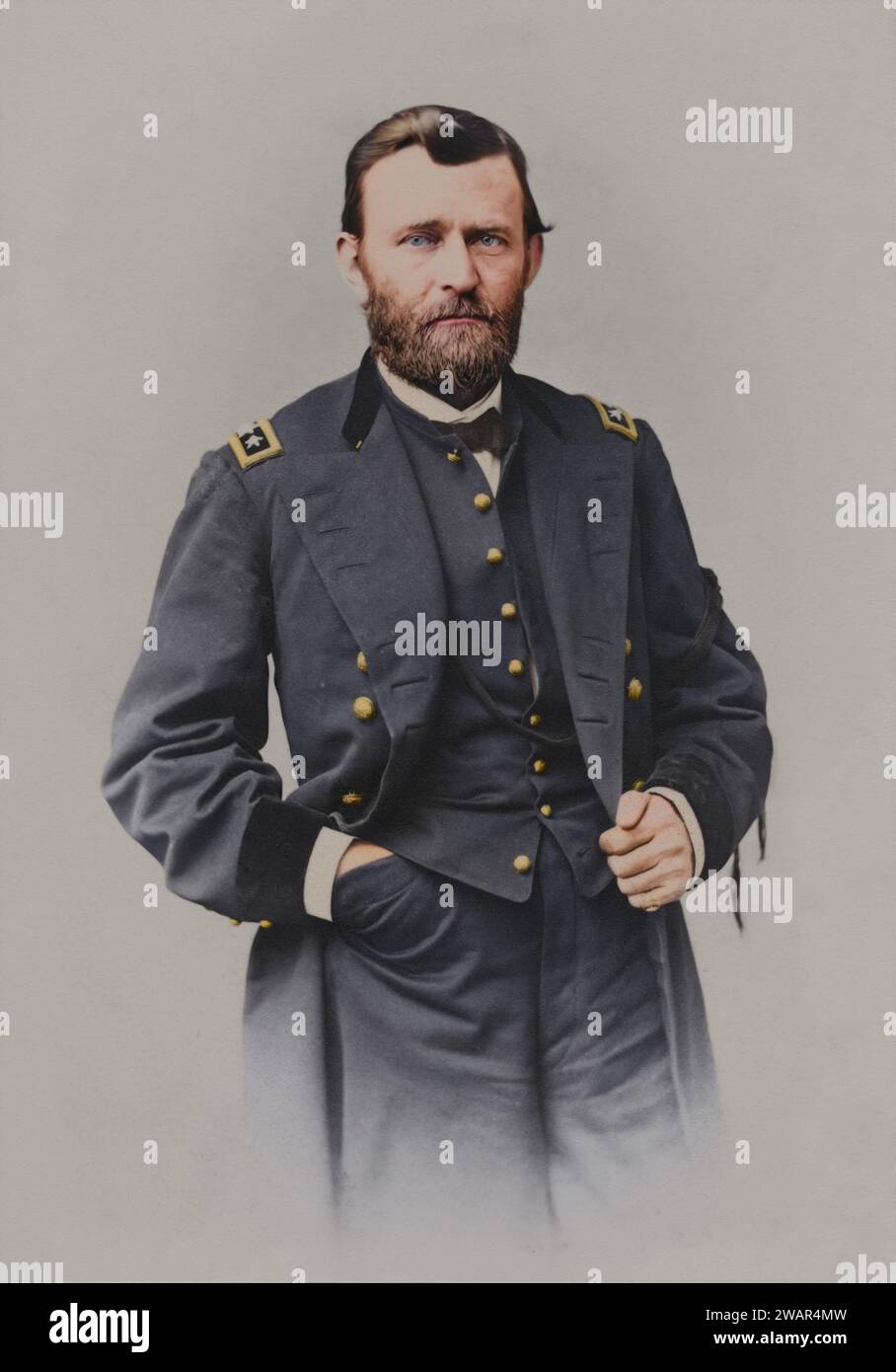 Ulysses S. Grant 22nd April 1865, Philadelphia, Pennsylvania. By Frederick Gutekunst. The black armband hanging from his sleeve may be a mourning band Stock Photo