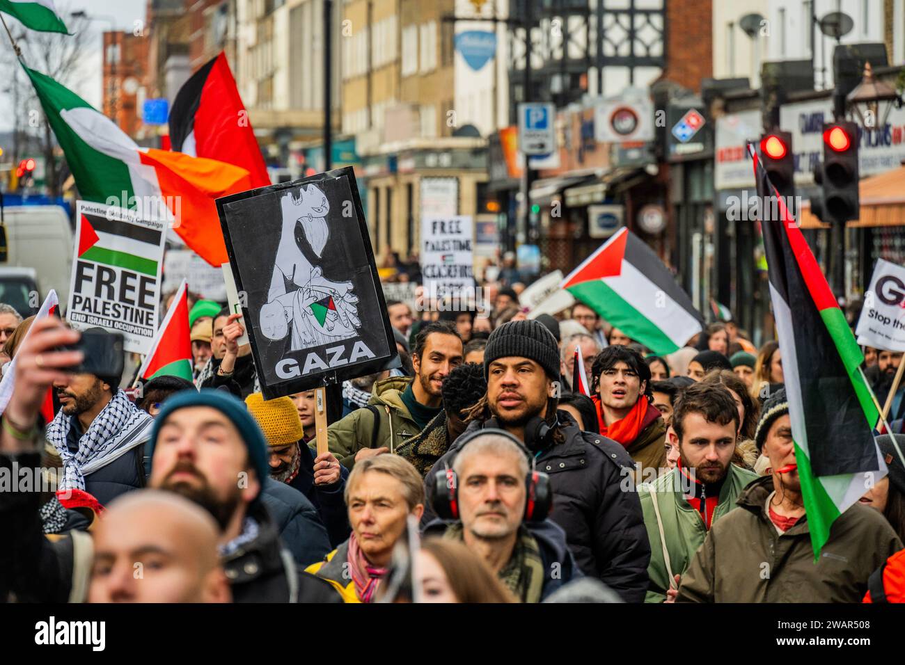 London, UK. 6th Jan, 2024. Palestine protest, calling for a Ceasefire ...