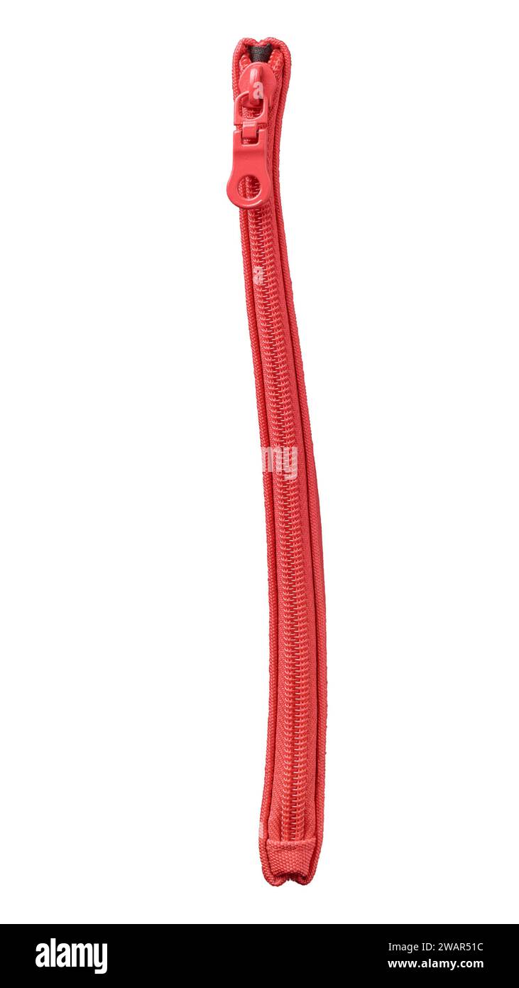 red zipper isolated on white background, closed zipper with runner for