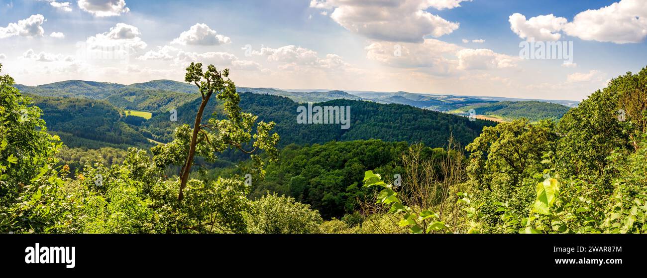 Panoramic view from Wartburg Castle into the Thuringian Forest, Eisenach, Thuringia, Germany Stock Photo
