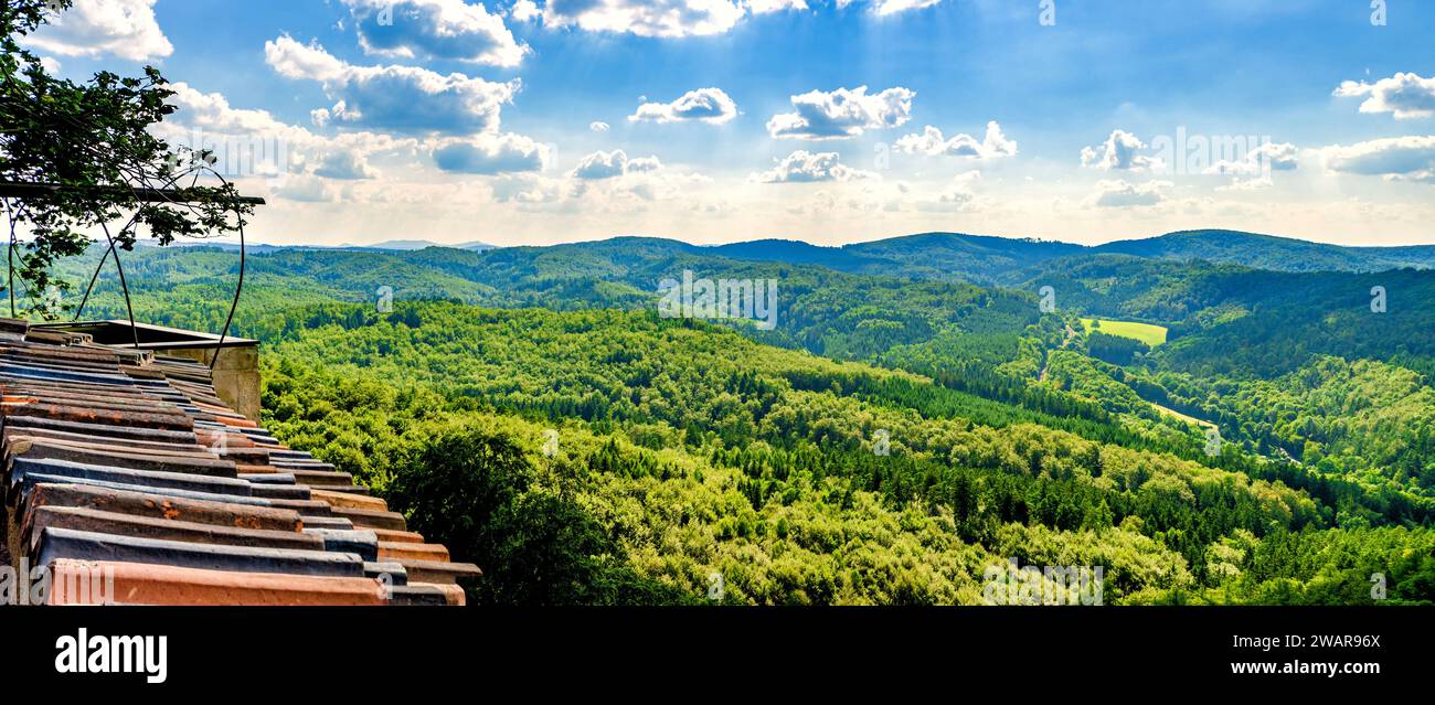 Panoramic view from Wartburg Castle over the Thuringian Forest, Eisenach, Thuringia, Germany Stock Photo
