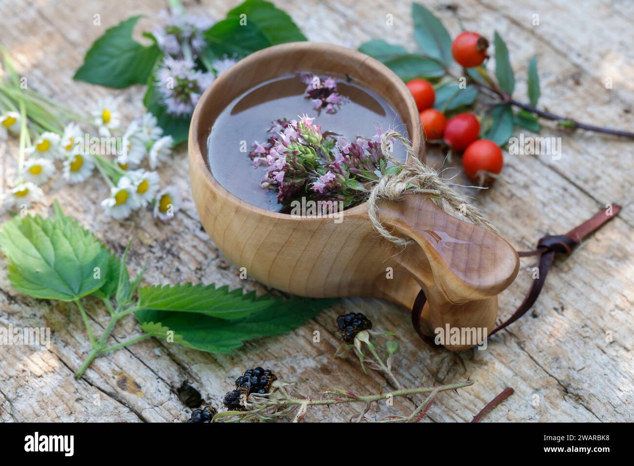 Kräutertee, Teesträußchen, Tee-Sträußchen, Tee, Blütentee, Heiltee, Früchtetee, Kräuter-Tee, Früchte-Tee, herb tea, herbal tea, tea, fruit tea. Versch Stock Photo