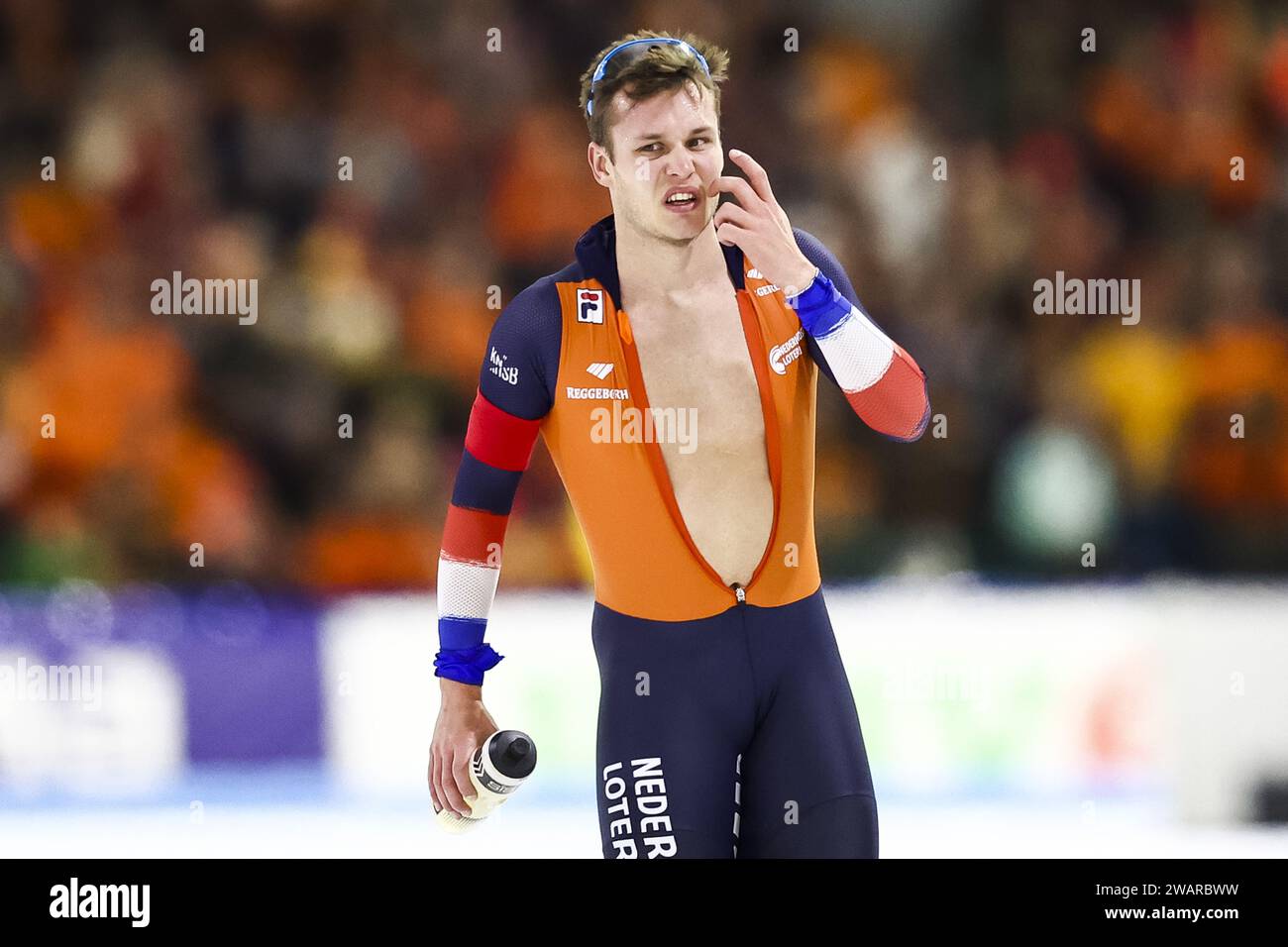 HEERENVEEN Marcel Bosker (NED) responds after the men's 5000 meters