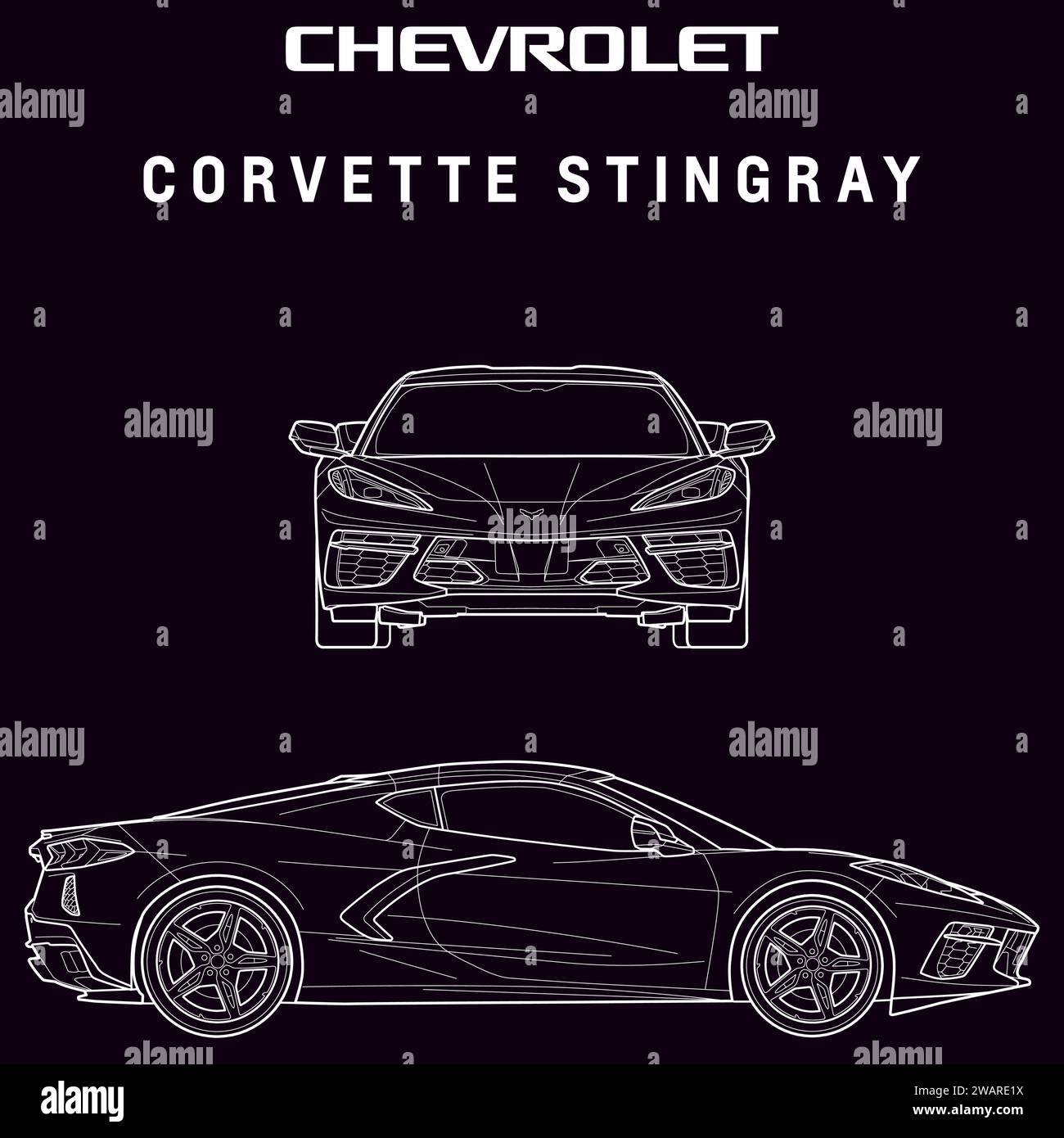 Chevrolet Corvette Stingray car blueprint Stock Vector