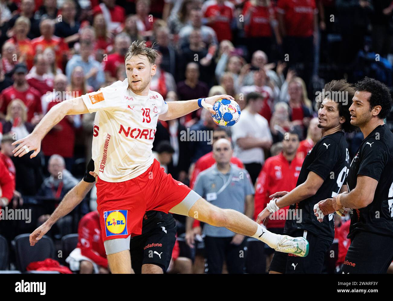 Denmark's Mathias Gidsel. The men's handball match in the training