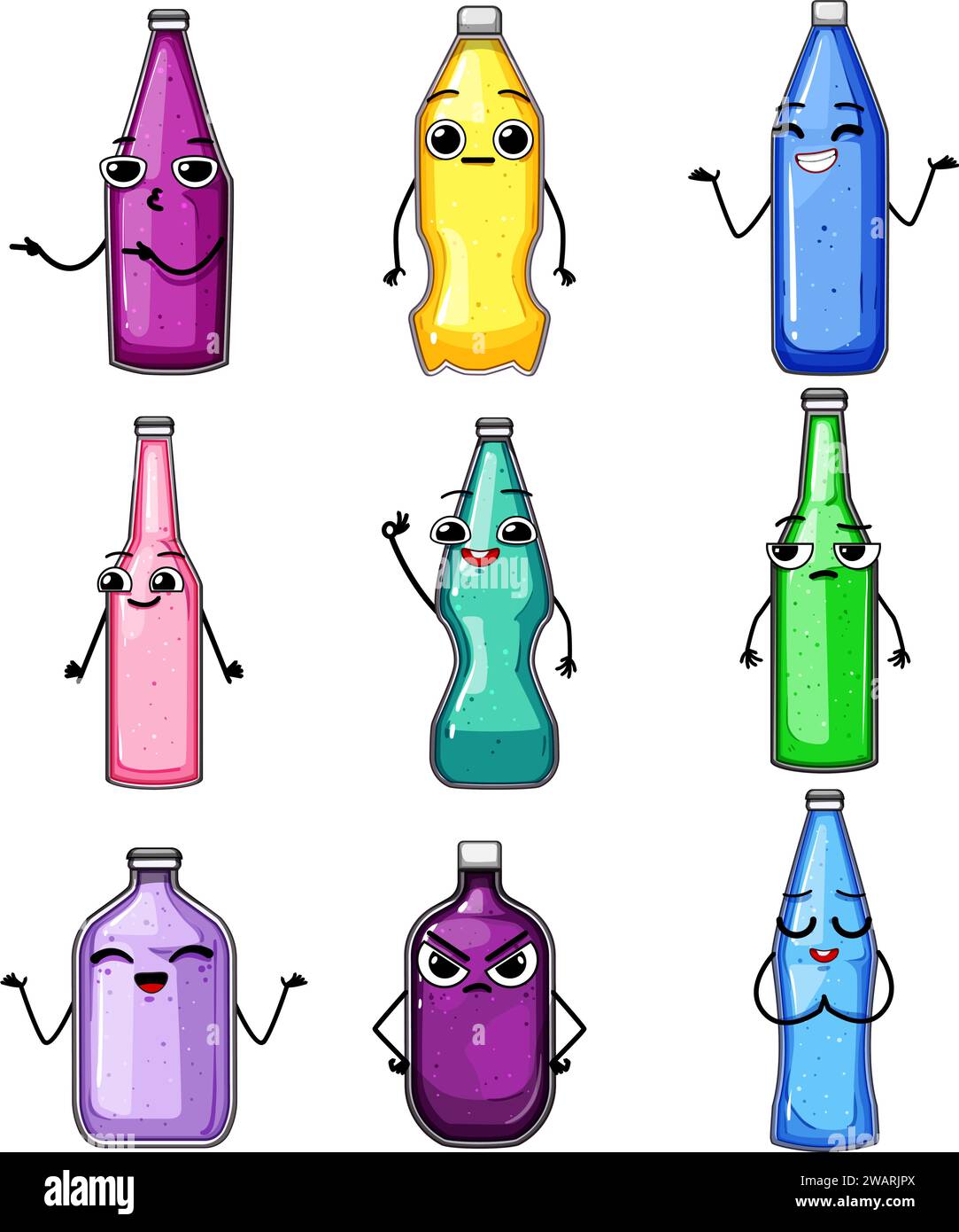 soda bottle character set cartoon vector illustration Stock Vector ...