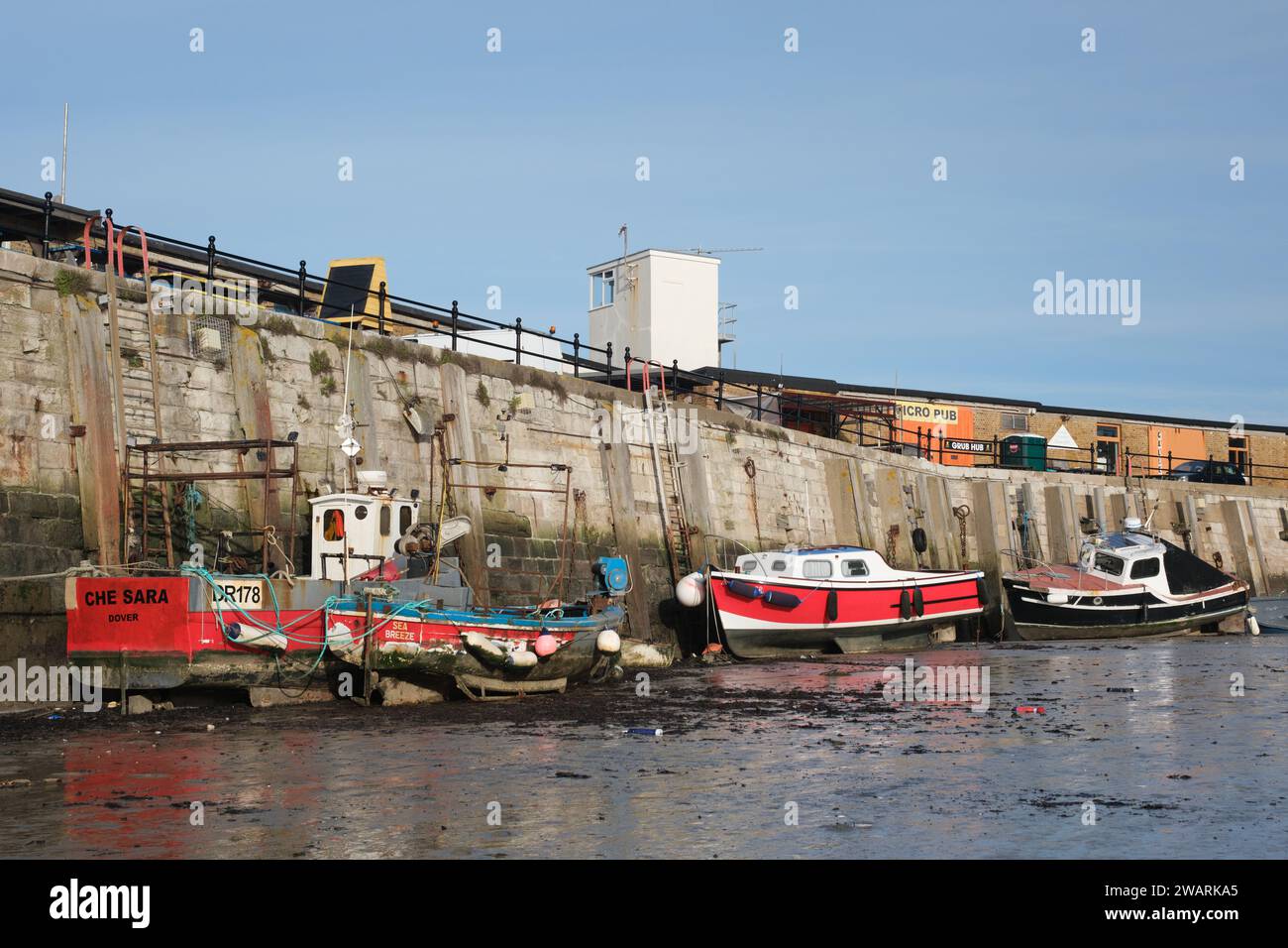 Fishing Boats at the Harbour Arm, Margate, Kent, UK Stock Photo
