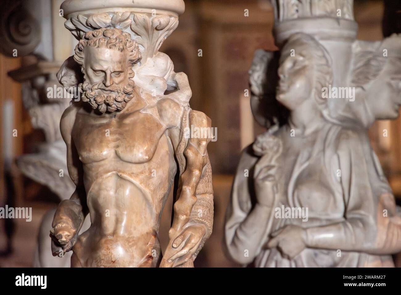 PISA, ITALY - SEPTEMBER 17, 2023 - Detail of famous pulpit in the cathedral of Pisa, Italy, made by Giovanni Pisano Stock Photo