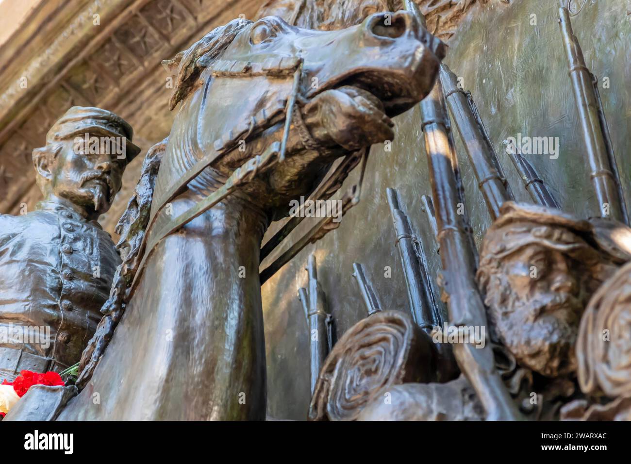 Boston, MA, USA. 16th July, 2015. The Memorial to Robert Gould Shaw and the Massachusetts Fifty-Fourth Regiment is a bronze relief sculpture by Augustus Saint-Gaudens. (Credit Image: © Walter G Arce Sr Grindstone Medi/ASP) EDITORIAL USAGE ONLY! Not for Commercial USAGE! Stock Photo